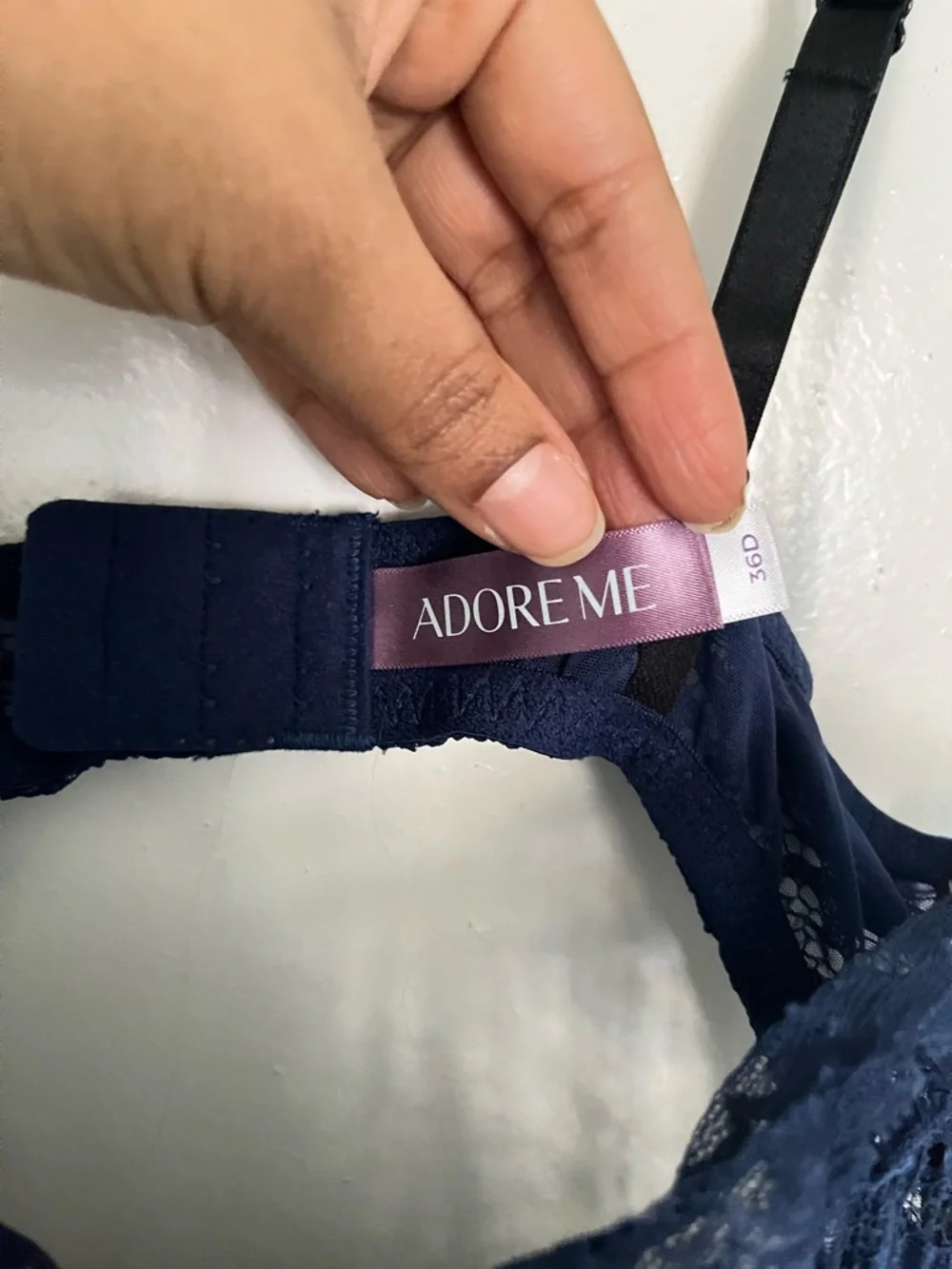 Adore Me Sheer Black Babydoll Chemise with Navy Lace Bust